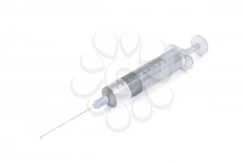 Syringe on white shiny background, 3D illustration