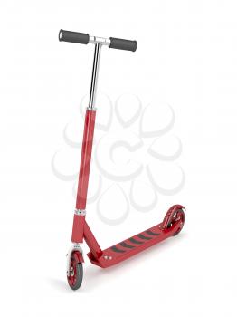 Red kick scooter on white background 