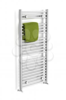 Chrome towel radiator on white background 