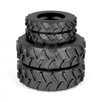 Front and rear tractor tires on white background 