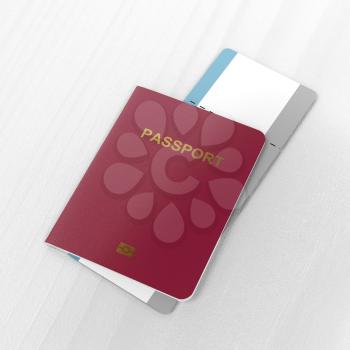 Biometric passport and blank airline boarding pass on the table 