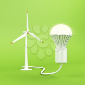 Generating electricity with wind turbine for the light bulb to glow