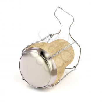 Champagne cork on white background, 3D illustration