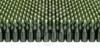 Many rows with champagne bottles, 3D illustration 