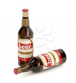 Beer bottles on white background