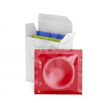 3D illustration of condoms on white background 