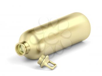 Golden water bottle on white background