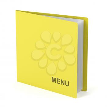 Yellow menu with leather cover on white background