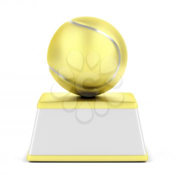 Gold tennis ball trophy on white background 