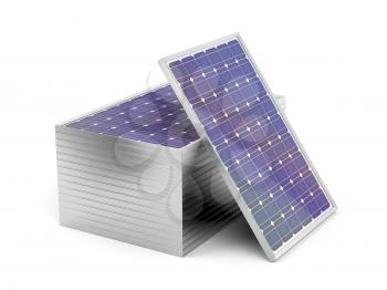 Stack of solar panels on white background 