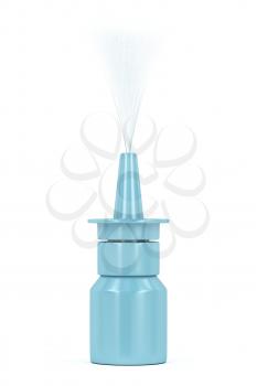 Spraying liquid from the blue nasal spray bottle