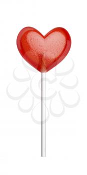 Red heart shaped lollipop, isolated on white background