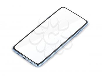 Bezel-less smartphone with blank display on white background