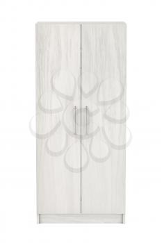 Front view of white wooden wardrobe on white background 