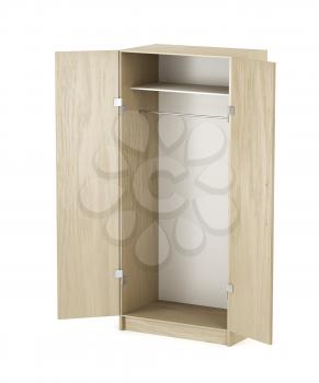 Opened wooden wardrobe, empty inside