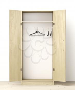 Front view of empty wardrobe in the room