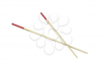 Wooden chopsticks on white background