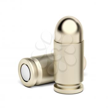 Two handgun bullets on white background