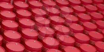 Many rows with red oil drums