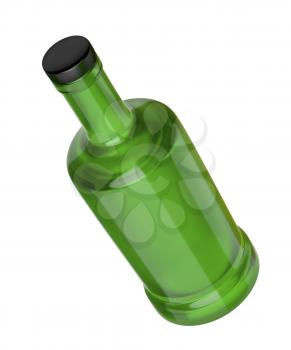 Green glass bottle, isolated on white background