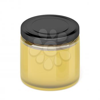 Honey jar on white background