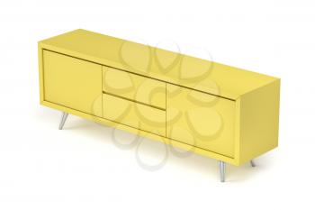 Modern yellow tv stand on white background