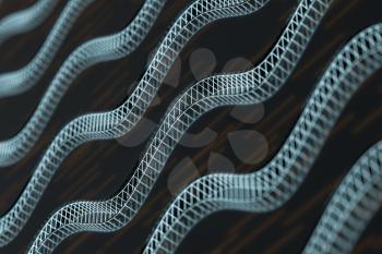 Abstract curve lines with dark background, 3d rendering. Computer digital drawing.