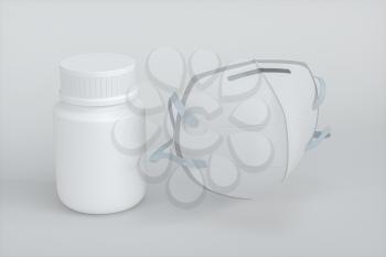 Medical mask with white background,3d rendering. Computer digital drawing.