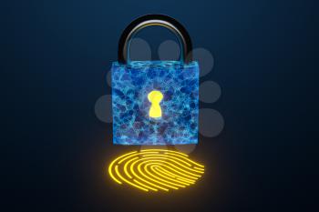 Security lock with fingerprint identification, 3d rendering. Computer digital drawing.