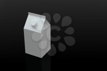 Blank milk box with black background, 3d rendering. Computer digital drawing.