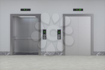 The elevator in the corridor, 3d rendering. Computer digital drawing.