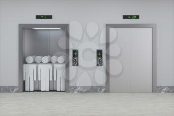 The elevator in the corridor, 3d rendering. Computer digital drawing.