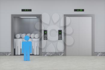 The elevator in the corridor, 3d rendering. Computer digital drawing.