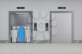 The elevator in the corridor, 3d rendering. Computer digital drawing.