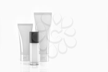 Blank cosmetic bottle with white background, 3d rendering. Computer digital drawing.