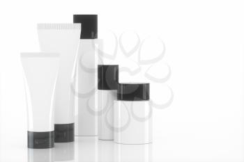 Blank cosmetic bottle with white background, 3d rendering. Computer digital drawing.