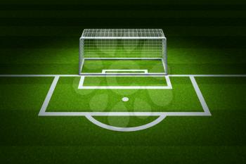 The empty football field with top light illuminated, 3d rendering. Computer digital drawing.