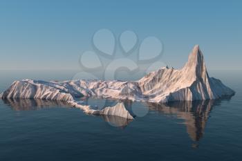 An island of snow mountain on the sea, 3d rendering. Computer digital drawing.