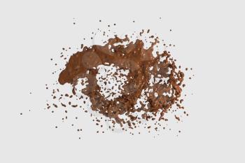 Splashing chocolate liquid with white background, 3d rendering. Computer digital drawing.