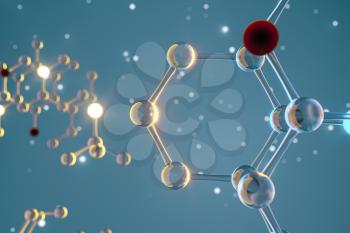 Molecules and biology, biological concept, 3d rendering. Computer digital drawing.