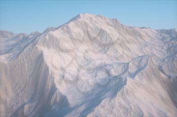 A stretch of snow mountain with blue sky, 3d rendering. Computer digital drawing.