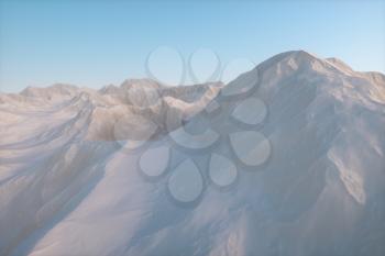 A stretch of snow mountain with blue sky, 3d rendering. Computer digital drawing.