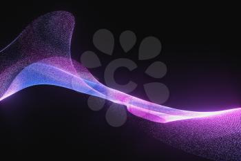 Purple neon particles with dark background, 3d rendering. Computer digital drawing.