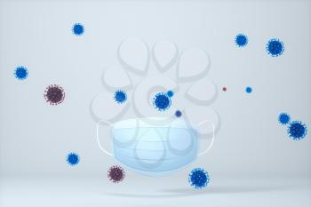 Mask and virus with white background,3d rendering. Computer digital drawing.