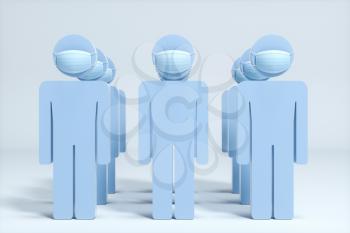 People wear masks with white background, 3d rendering. Computer digital drawing.