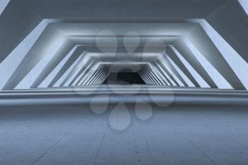 Concrete hexagonal tunnel, modern architecture, 3d rendering. Computer digital drawing.