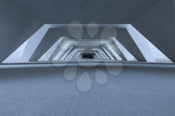 Concrete hexagonal tunnel, modern architecture, 3d rendering. Computer digital drawing.