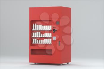 The red model of vending machine with white background, 3d rendering. Computer digital drawing.