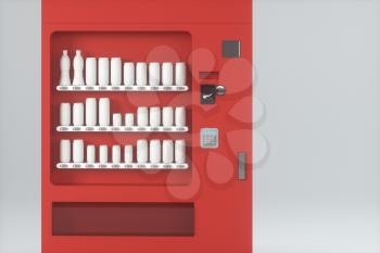 The red model of vending machine with white background, 3d rendering. Computer digital drawing.