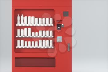 The red model of vending machine with white background, 3d rendering. Computer digital drawing.